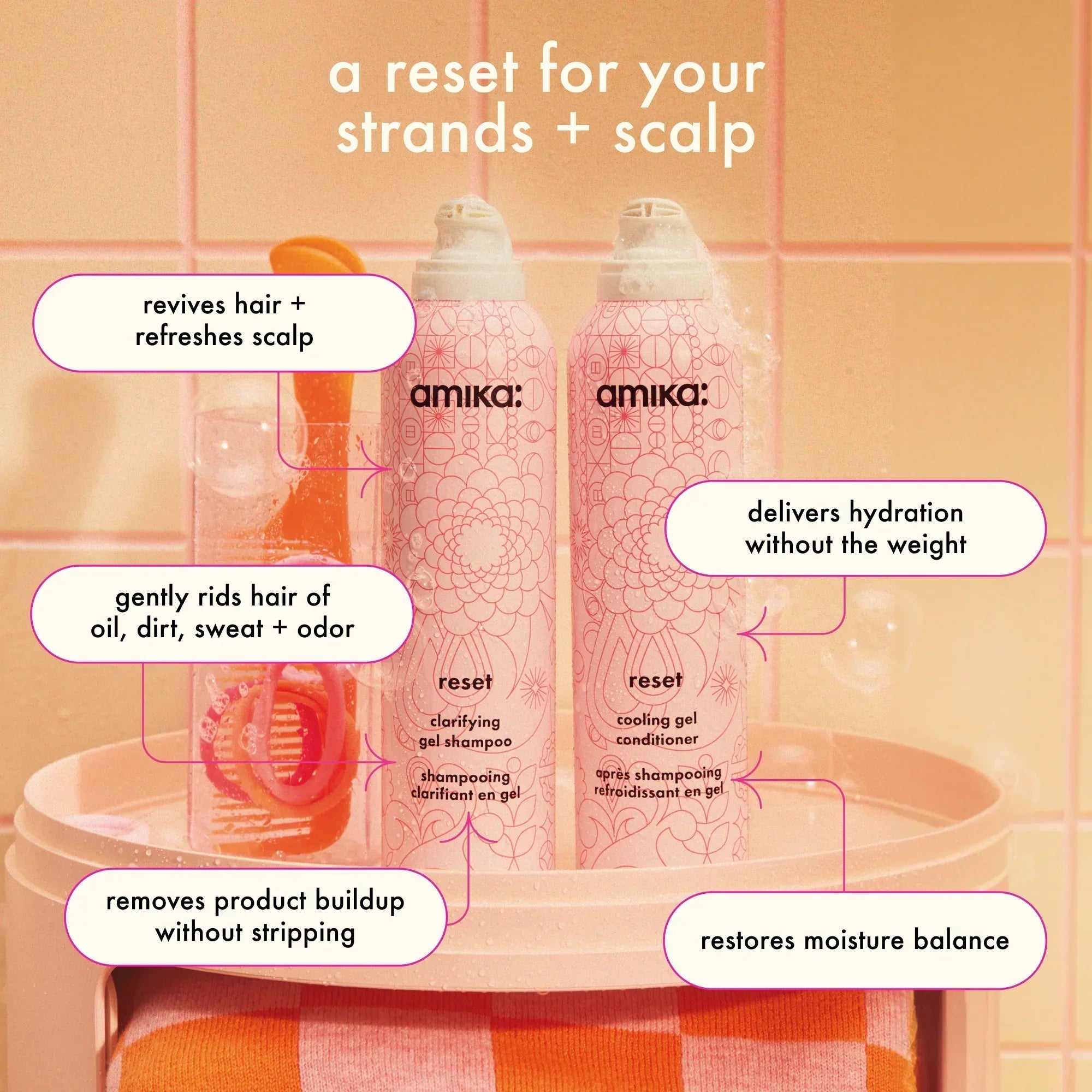 detox set reset clarifying gel shampoo, cooling gel conditioner + pink charcoal scalp cleansing oil Secondary image